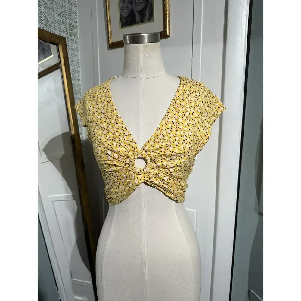 Free People Women’s Havana Honey Crop Top Blouse Yellow Size XS NWT
